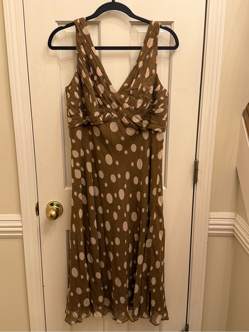 Anne Klein Size 16 Brown Polka Dot Sleeveless Maxi Dress